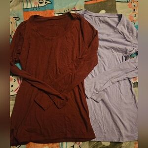Set of Two Long Sleeve Tops - Burgundy and Lavender No Boundaries Small Womens